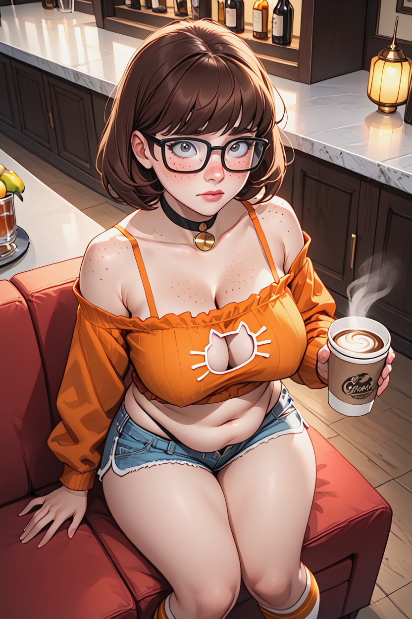 Thigh Gap, Ashamed, Orange Long Sleeve Crop Top Sweater AI Porn