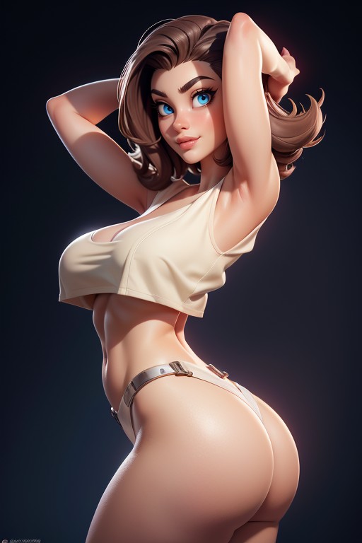Sexy Smile, Arms Up, Brown Hair In A Mohawk Hair Style On Bald Head Hentai AI Porn