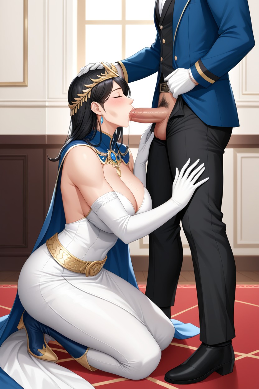 Fancy Dark Black Royal Pants, Open Fly, Woman Has Blonde Hair Porno IA Gay