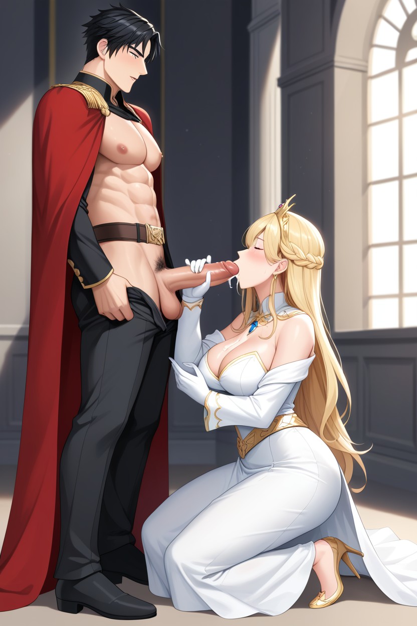 2 People, Showing Penis Through Fly, Woman Has Blonde Hair AI Gay Porn