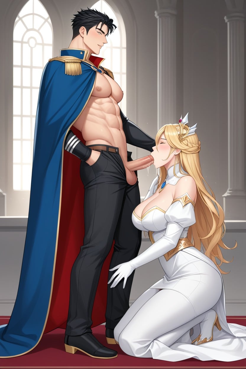 Blowjob (3rd Person), White Royal Gloves, 2 People AI Gay Porn