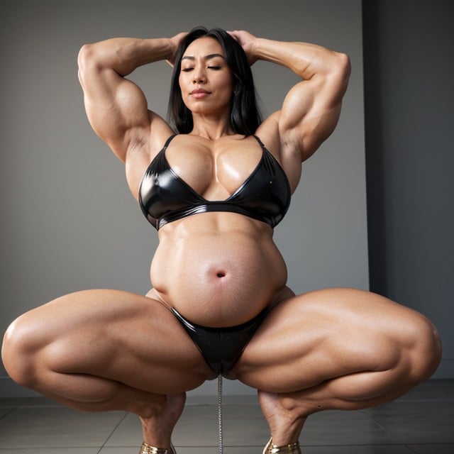 Putting Both Hand Behind Head Hyper Muscles, High Contrast, Hypermuscular AI Porn