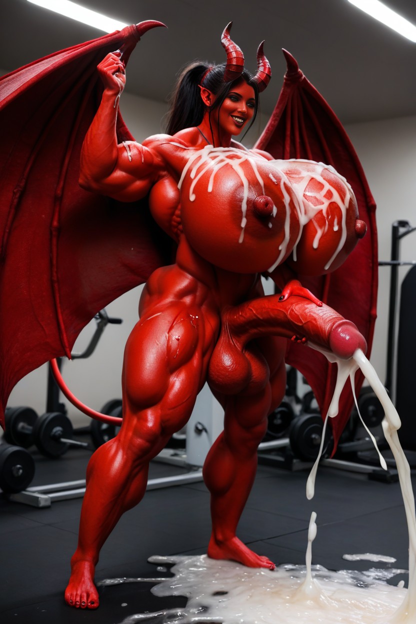 Ponytail, Red Big Wings, Red Skin Shemale AI Porn