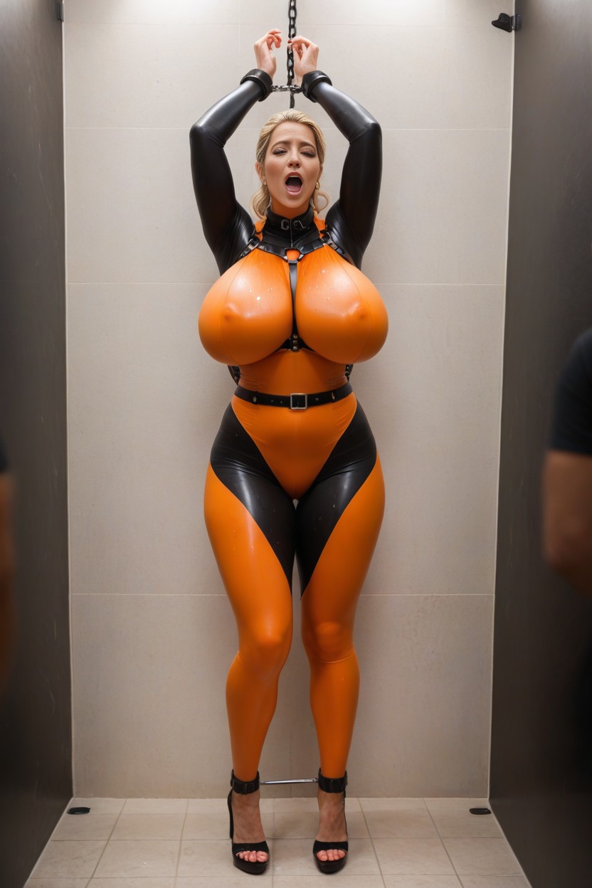 Gigantic Breast, Black Collar, Legs Spread Wide AI Porn