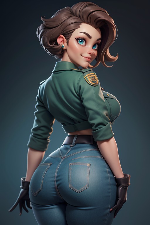 Large Breasts, Military, Sexy Confident Smirk Expression Hentai AI Porn
