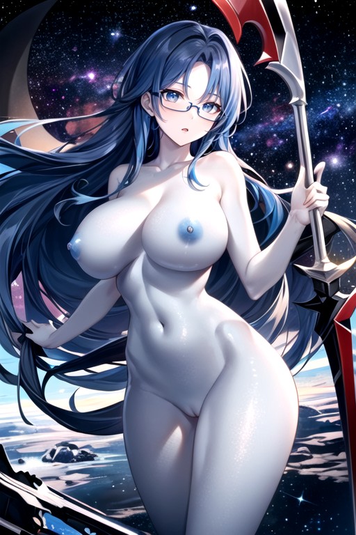 Nipple, Blue Hair, Big Breasts Hentai AI Porn