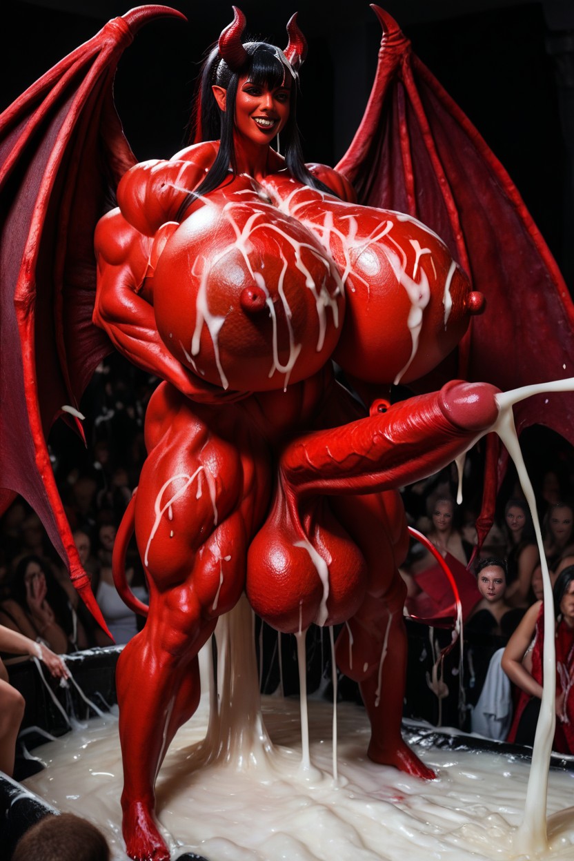 Red Big Wings, Long Hair, Cum Flood Shemale AI Porn