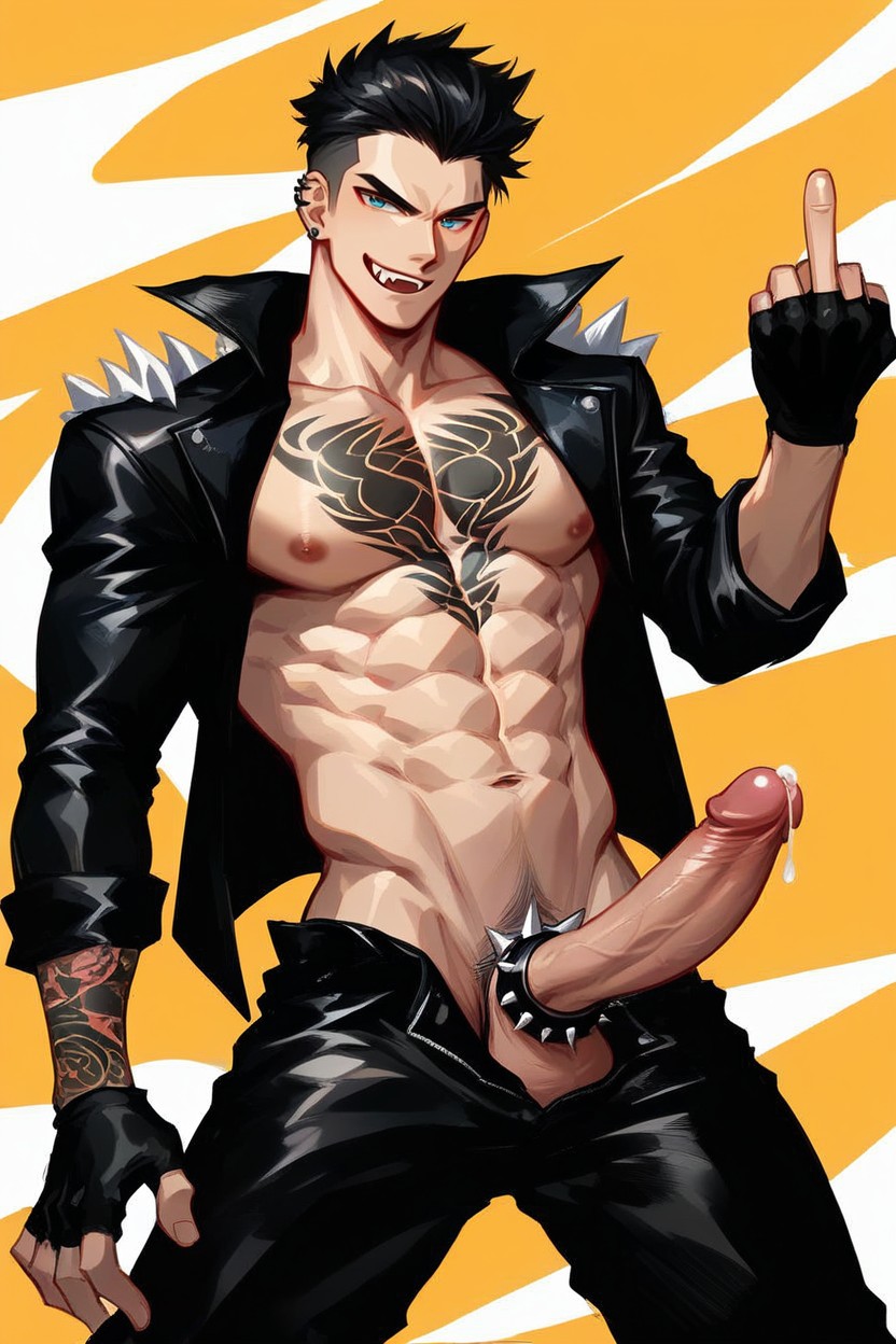 Model Pose, Medium, Black Slick Back Hair AI Gay Porn