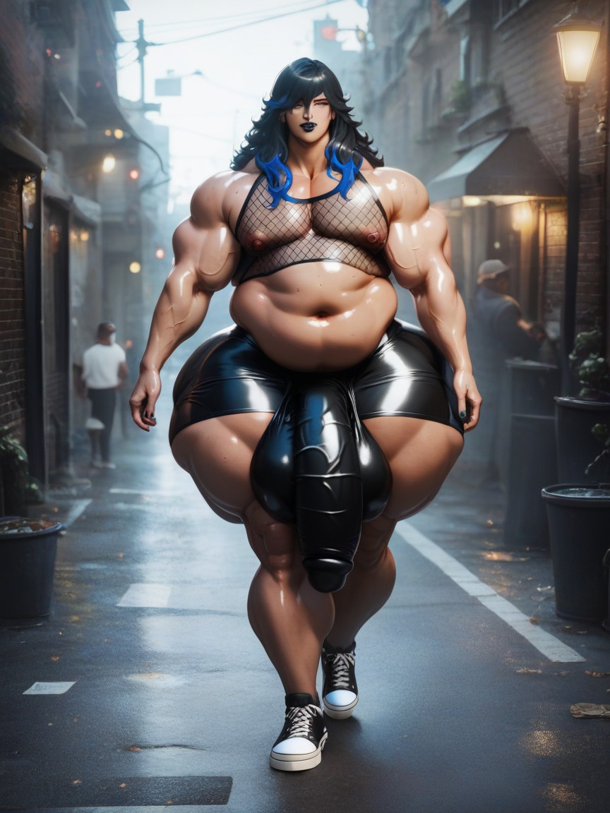 Walking Down Street, Hyper Cock Longer Than Leg, Street Lights AI Gay Porn