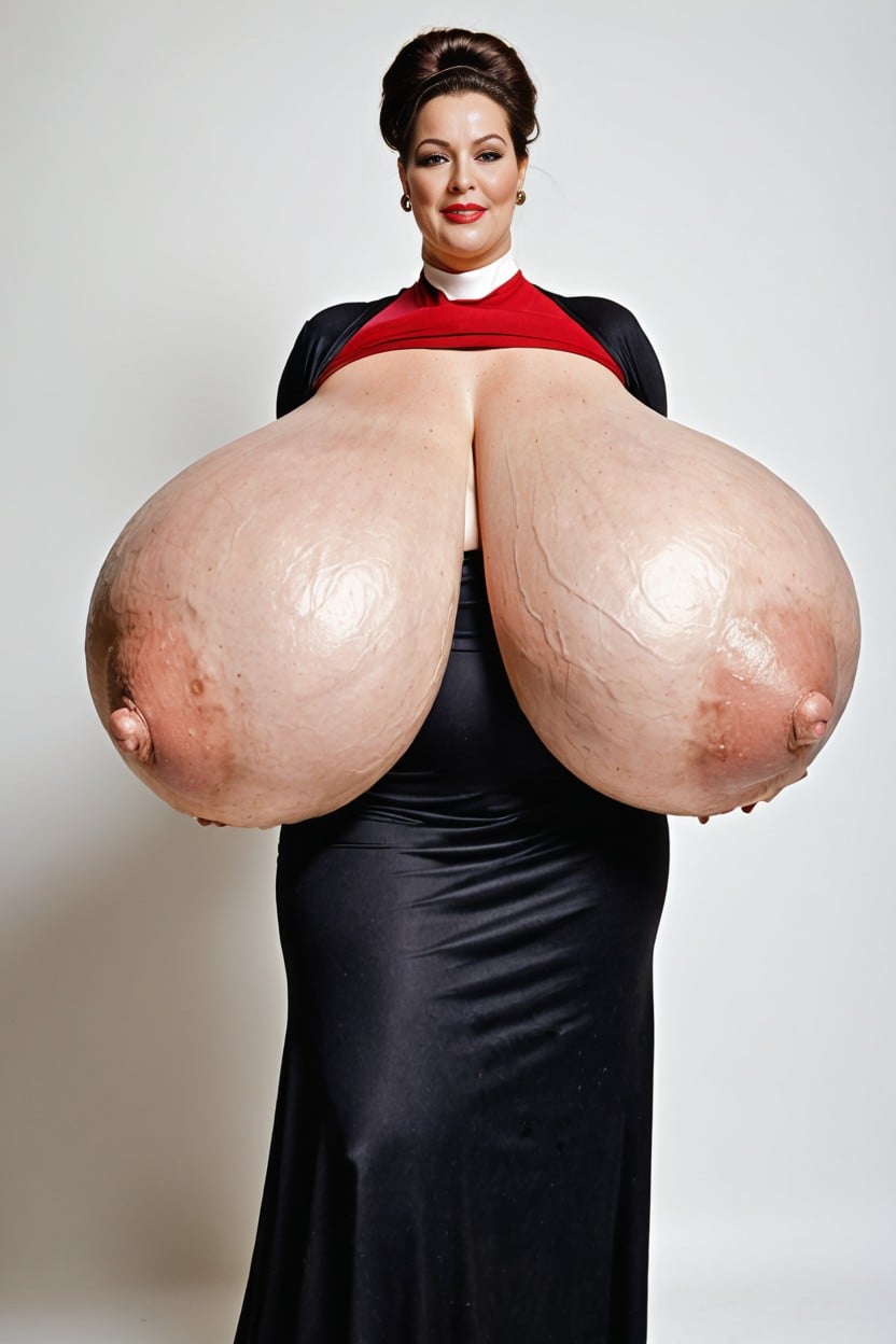 Wide Cleavage, Tits Bigger Than Body, Long Nipples AI Porn
