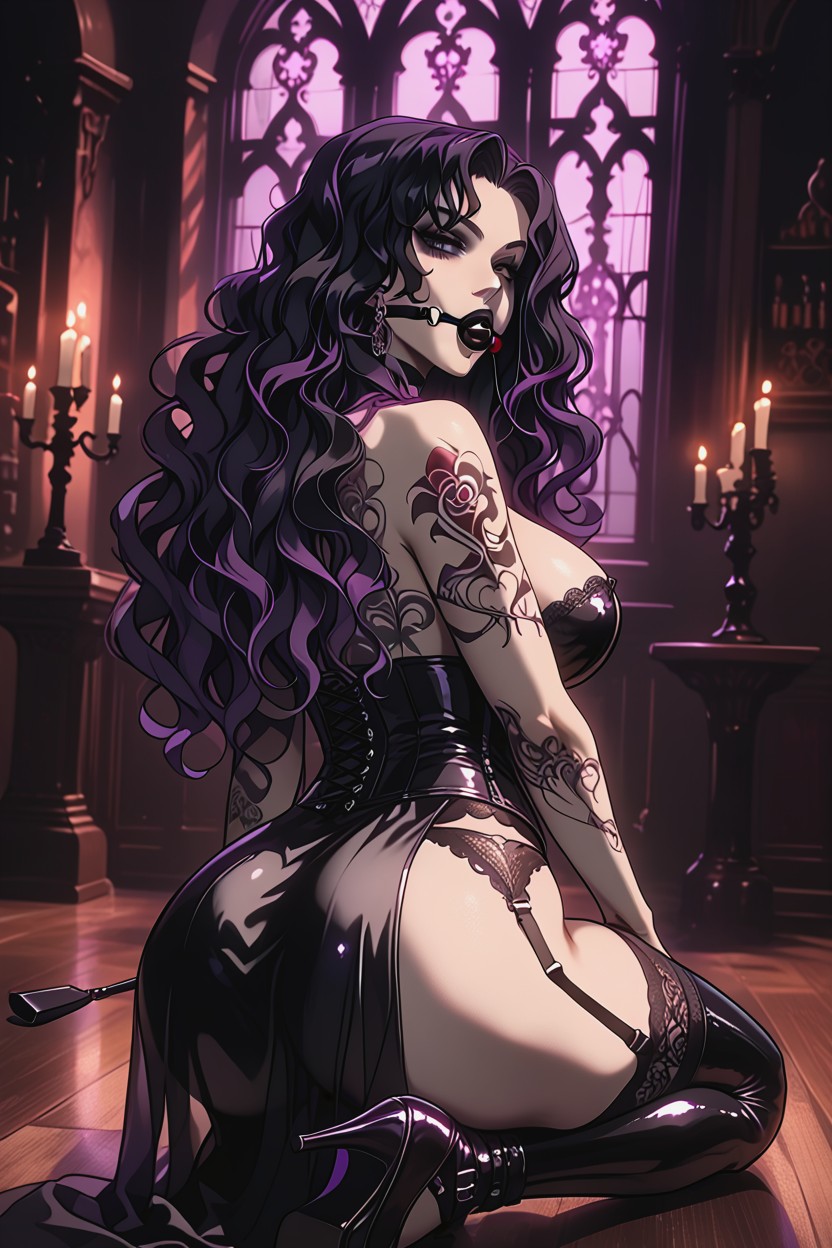 Candlelit Gothic Background, Pale Skin, Side View Hentai AI Porn
