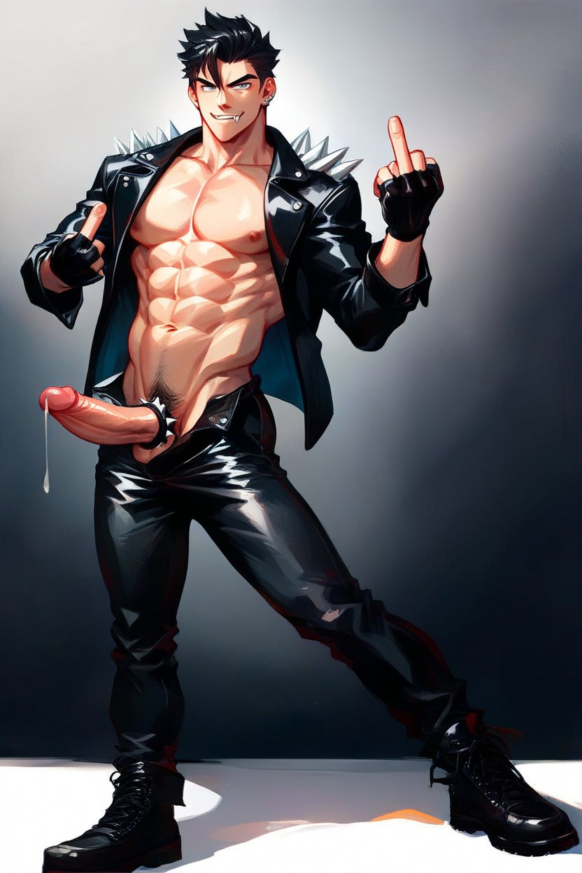 One Person, Exposed Penis, Black Fingerless Gloves AI Gay Porn