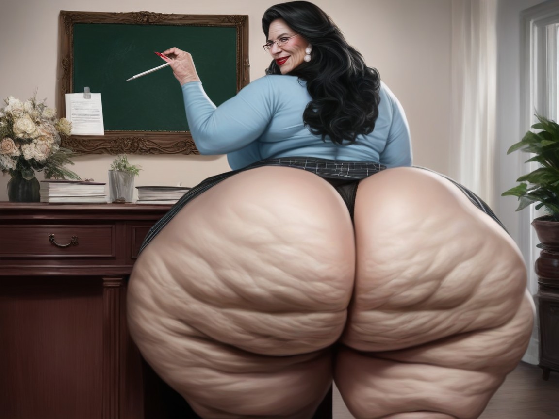 Walking Away Looking Back At Viewer In Her Office, Disproportionately Large Ass, Ssbbw Massive Fake Booty AI Porn