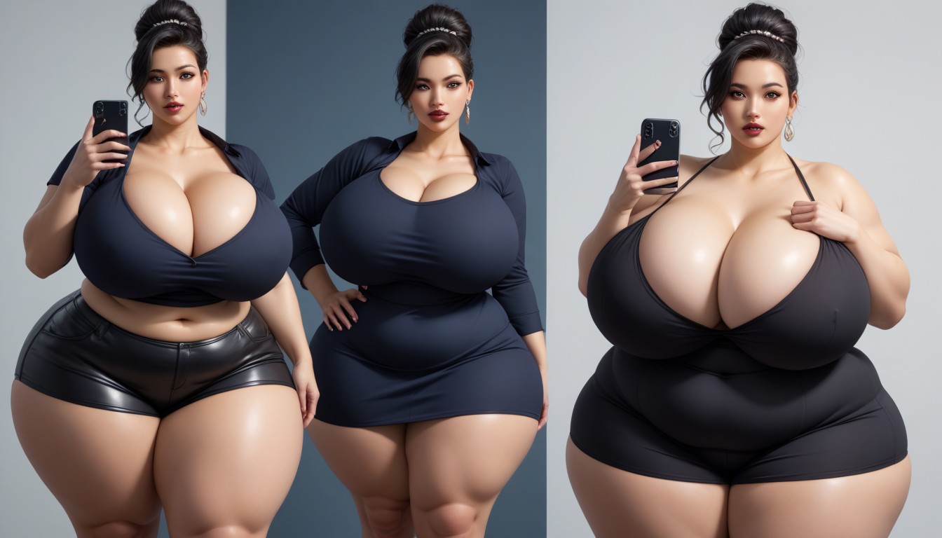 Hyper Fat Thick Curvy Fuller Figured Asian American College Woman, Extremely Large Ass, Breast Expansion BBW AI Porn