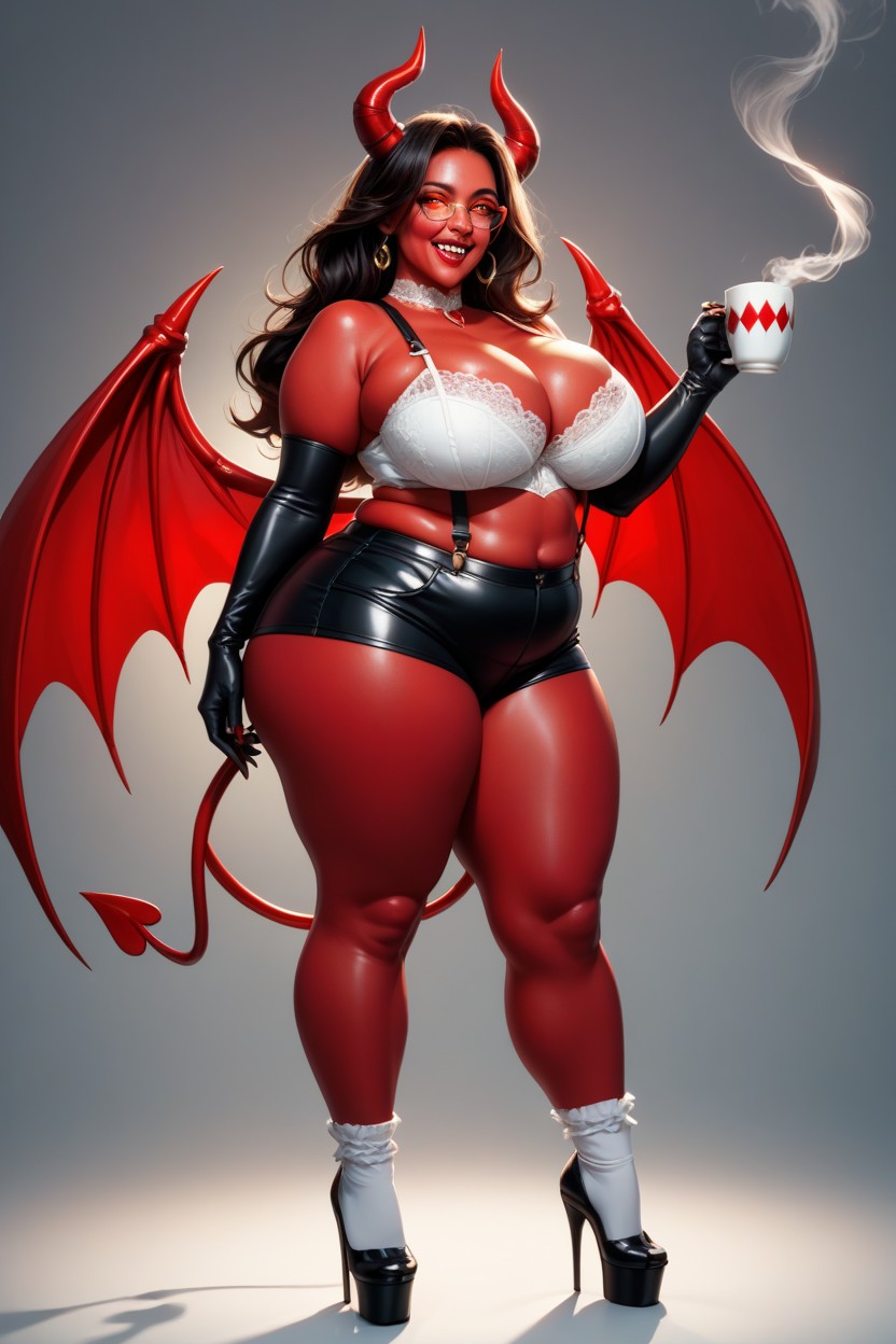 Female Masturbation, Tall, Smiling Showing Teeth With Fangs BBW AI Porn