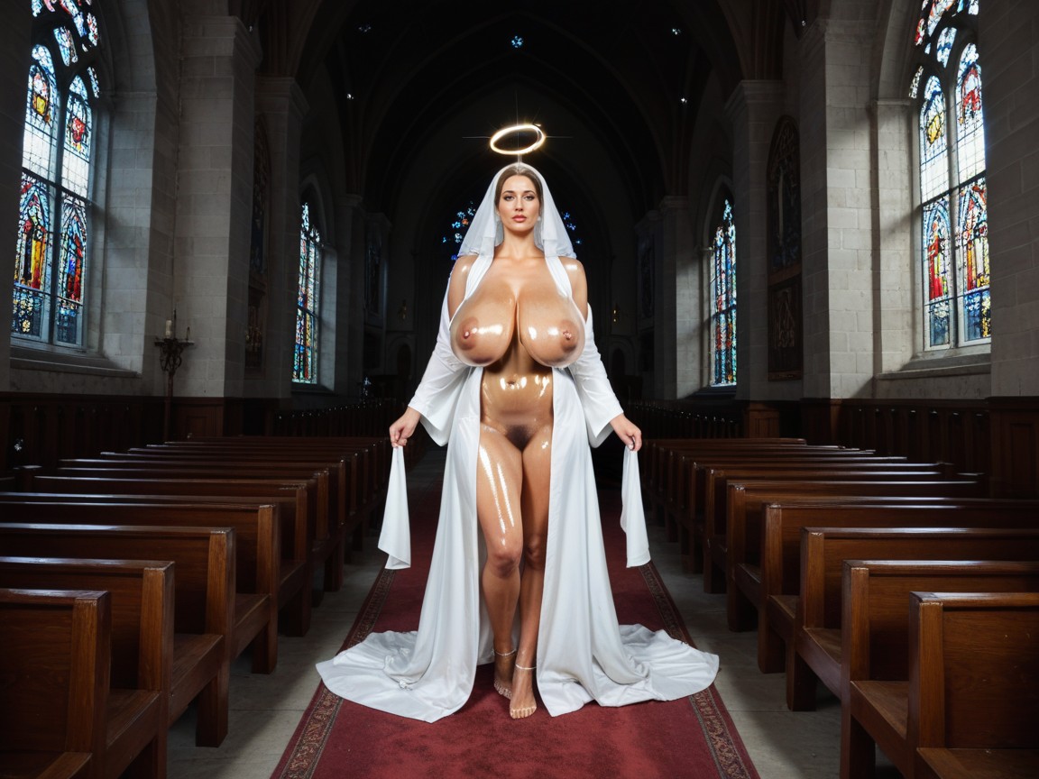 Church, Pale White Oiled Skin, Eyes Up AI Porn
