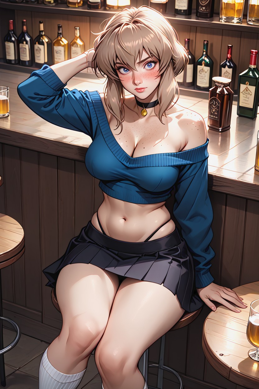 Cubby Stomach, Bar, Black Choker AI Porn