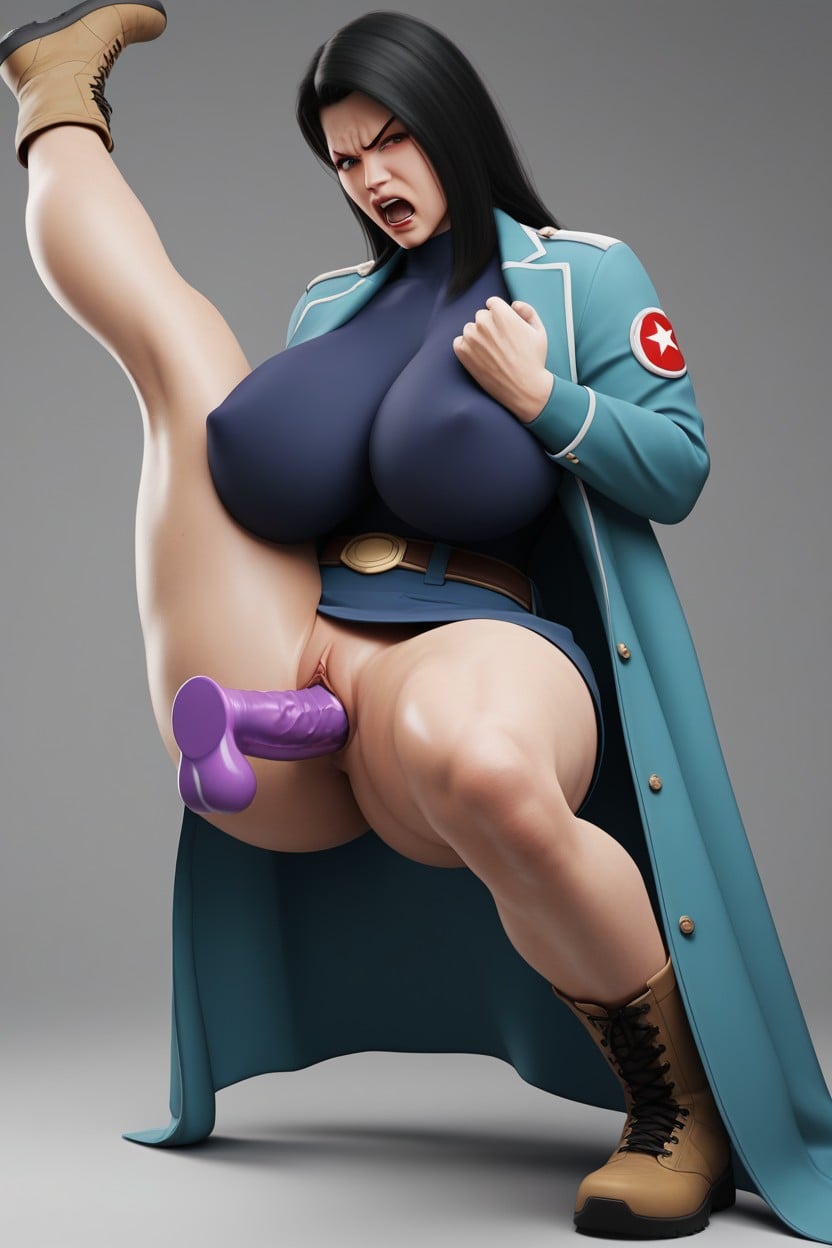And Brown Combat Boots, Muscular, Exposed Boobs AI Porn