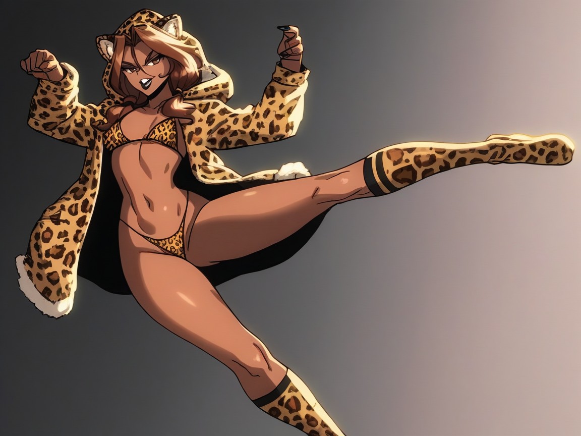 Prostitute, 1 Person, Leopard Print Thigh High Socks AI Porn