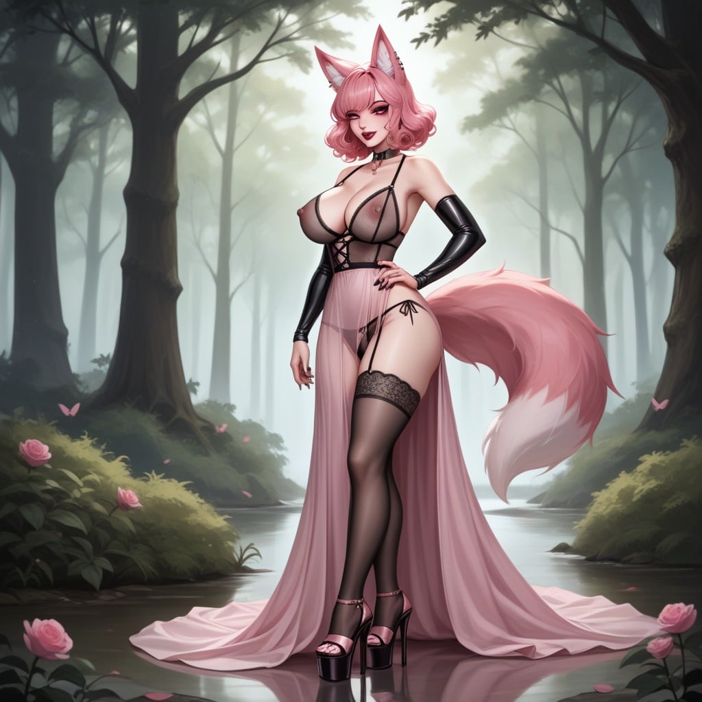 Legs Spread, Goth, Piercing Nipples Under Clothes ファーリーAIポルノ