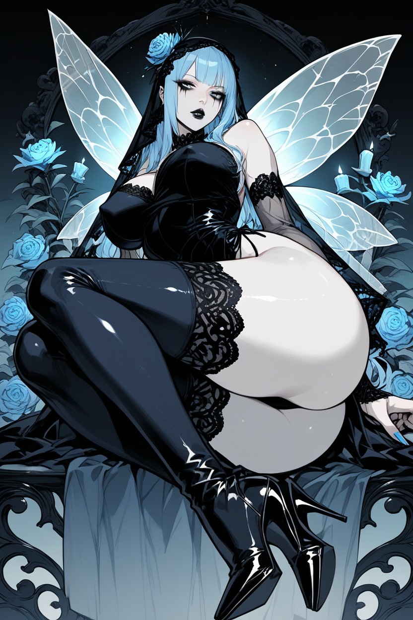 Black Lips, Erect Nipples, Gothic Makeup Hentai AI Porn