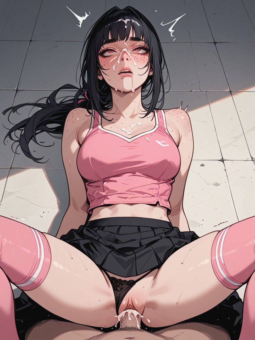 Wide Eyes, Pink Outfit, Cum Covered Face AI Porn