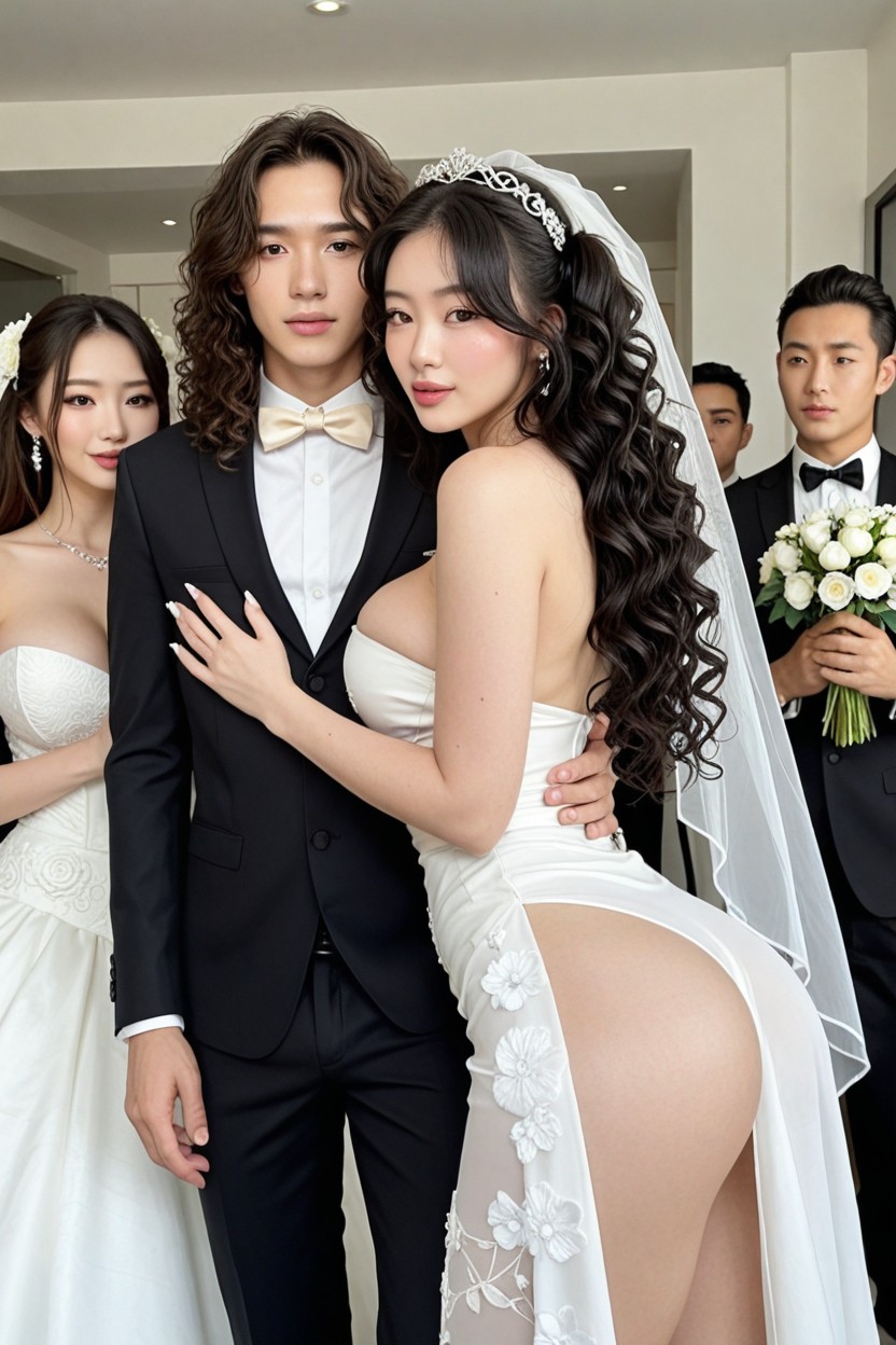 Black Hair, Male Wearing Suit But No Pants, Light Skinned Woman AI Porn