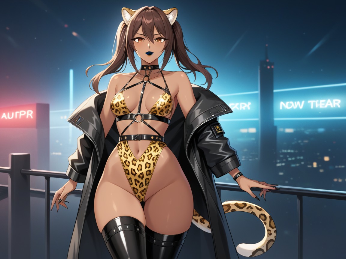 Neon Energy Leopard Claws, Breasts Apart, Ultra Detailed Porno latina IA