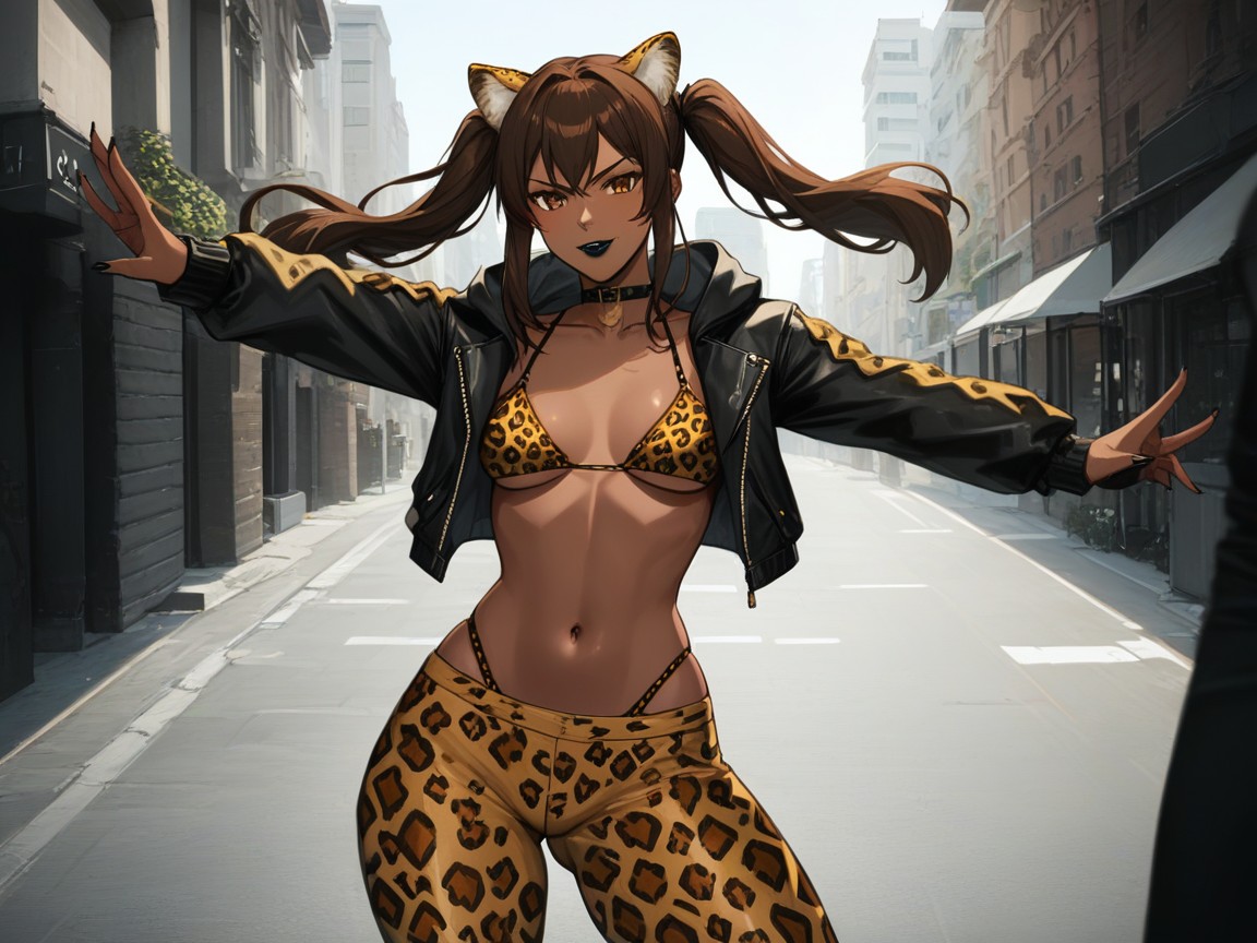Leopard Print Thong, Modern City Alleyway, Vibrant Saturated Colors AI Porn