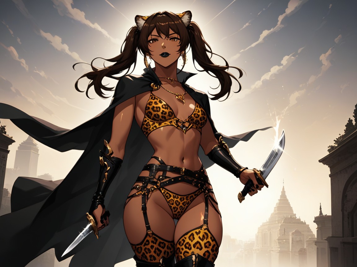 Leopard Ears, Leopard Print Robes, Hips Wider Than Shoulders Hentai AI Porn
