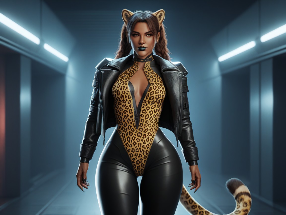 Breasts Apart, Low Chest Width, Leopard Ears Latina AI Porn