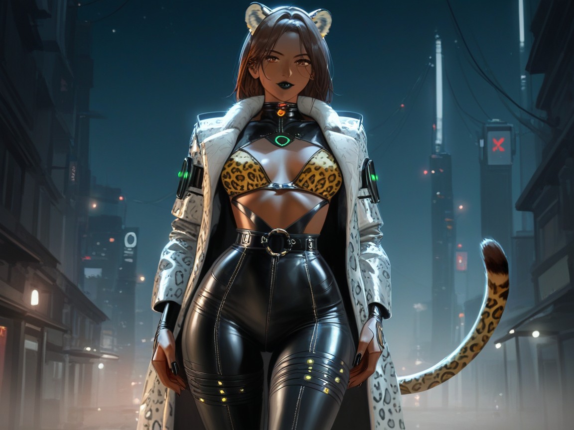 Low Chest Width, Leopard Tail, Afterimage Latina AI Porn