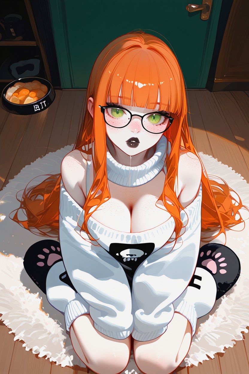 Squeezing Breasts, Solo, Cleavage Hentai AI Porn