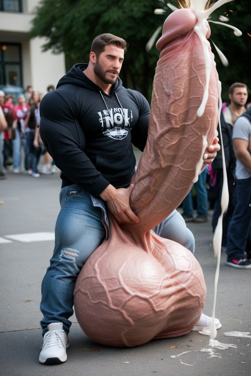 Hyper Bulge, Throbbing Cock Growth Lines, Cock Out AI Gay Porn