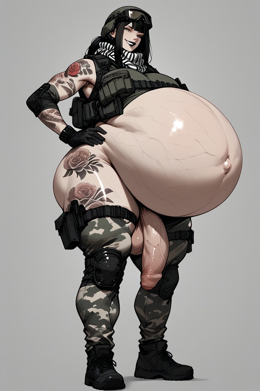 Helmet, Long Hair, Hyper Male Pregnancy Stomach Porno IA transsexuelle