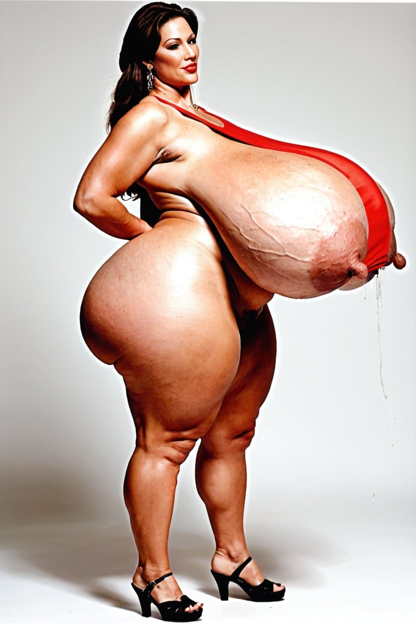 Side View, Super Hyper Gigantic Huge Massive Saggy Tits, 가슴 확장 AI 포르노