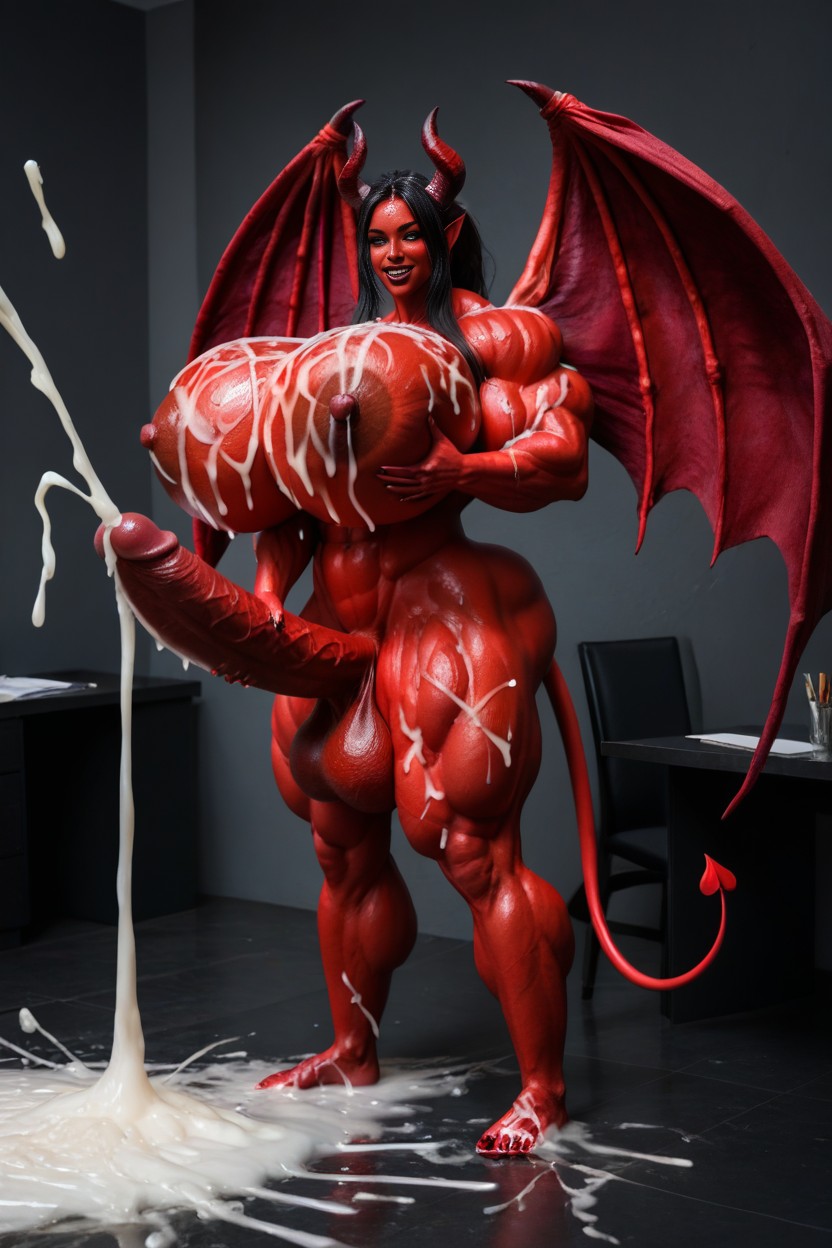 Succubus Naked, 극도로 근육질, 땀나는 쉬메일 AI 포르노