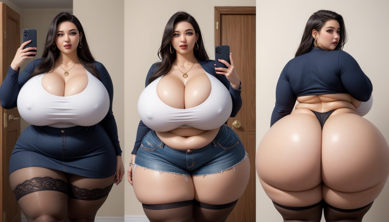 Multiple Views, Hyper Fat Thick Curvy Fuller Figured Asian American College Woman, Most Hyper Ultra Mega Busty Woman Ever To Be Seen BBW AI Porn