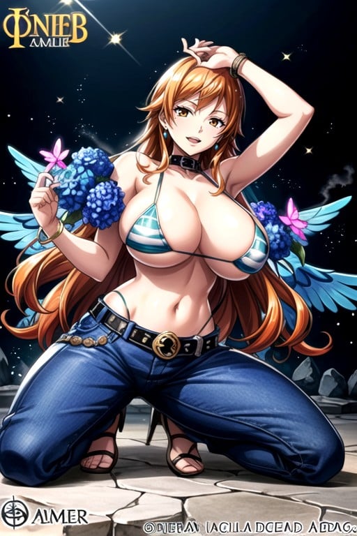 Gorgeous Hairpin, Nami (one Piece), Gold Brocade Front Obi Hentai AI Porn