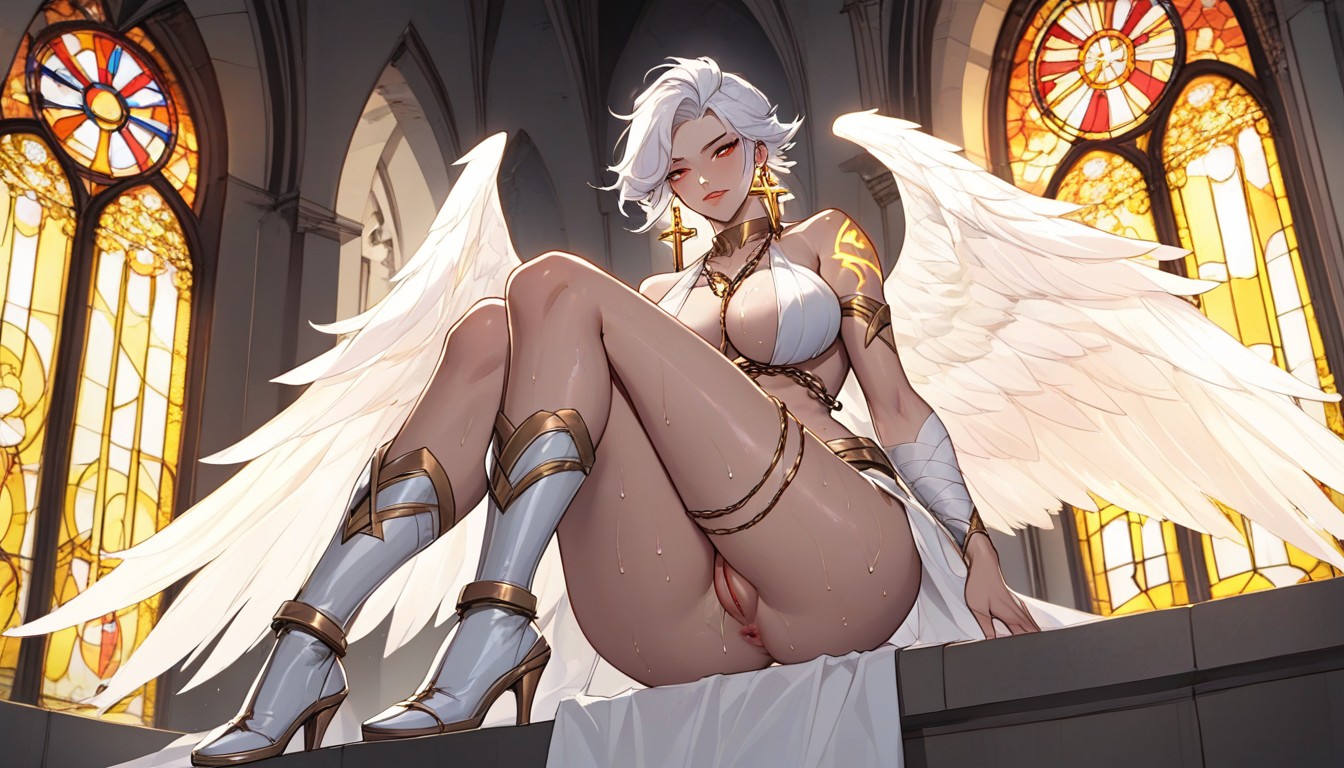 Super High Detail, Incredibly Beautiful Face, Abdomen And Thighs Golden Red Pupil Hentai AI Porn