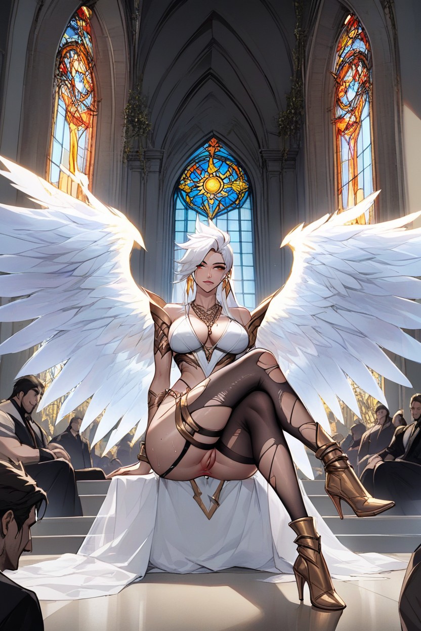 Arm Chain And Anklet, White Hair, Chest Chain Hentai AI Porn