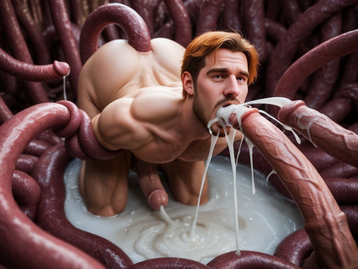 Hyper Cumcum Pouring, Tentacles Bigger Than Man, Cum Pouring From Above AI Gay Porn
