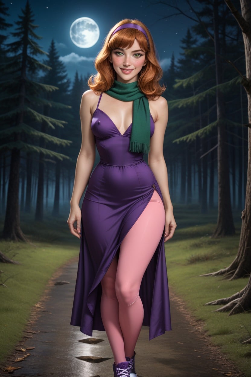 Photorealistic, Pink Pantyhose, Purple Dress Hentai AI Porn