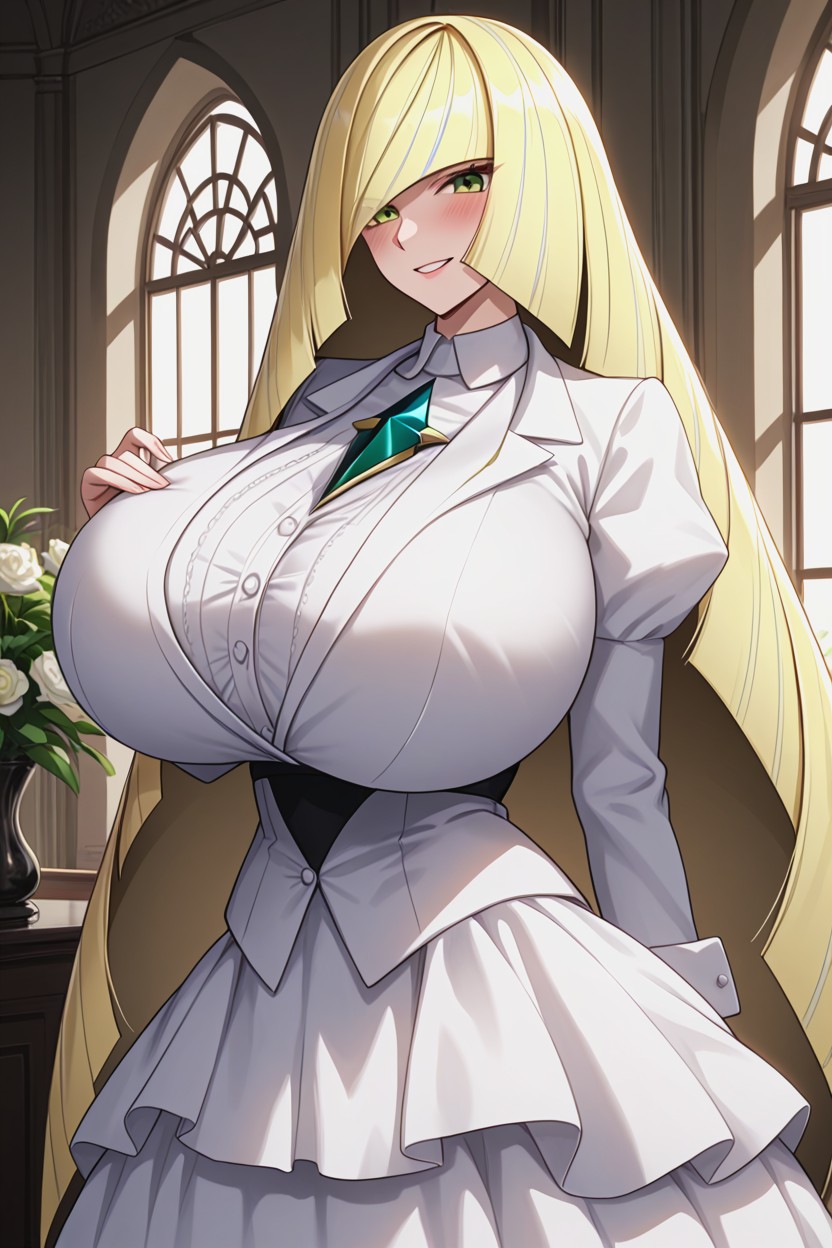 Wide Hoopskirt Bottom, Smirking Blush, Massive Ass AI Porn
