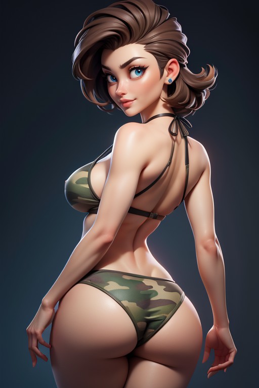 Thick Thighs, Brown Hair In A Mohawk Hair Style, Buzzcut Hentai AI Porn