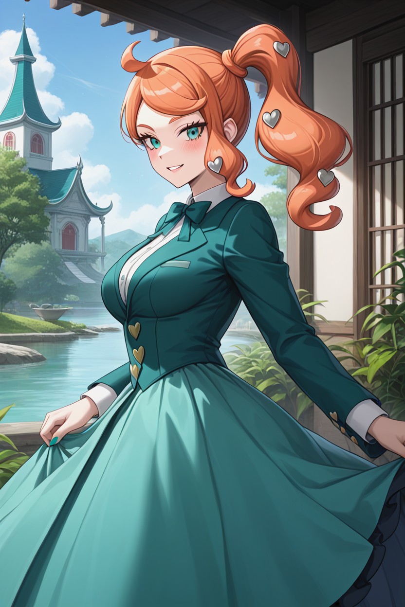 Female Aquamarine Tuxedo Suit, Bust Shot, Hourglass Body AI Porn