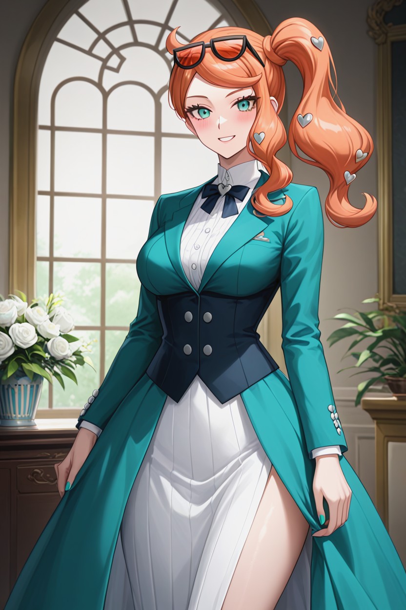 Tuxedo Dress, 25+, Female Aquamarine Tuxedo Suit AI Porn