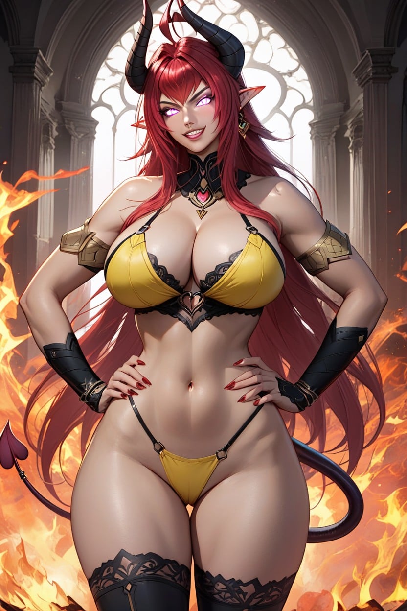Large Breast, Hands On Hips, Yellow Clothes Hentai AI Porn