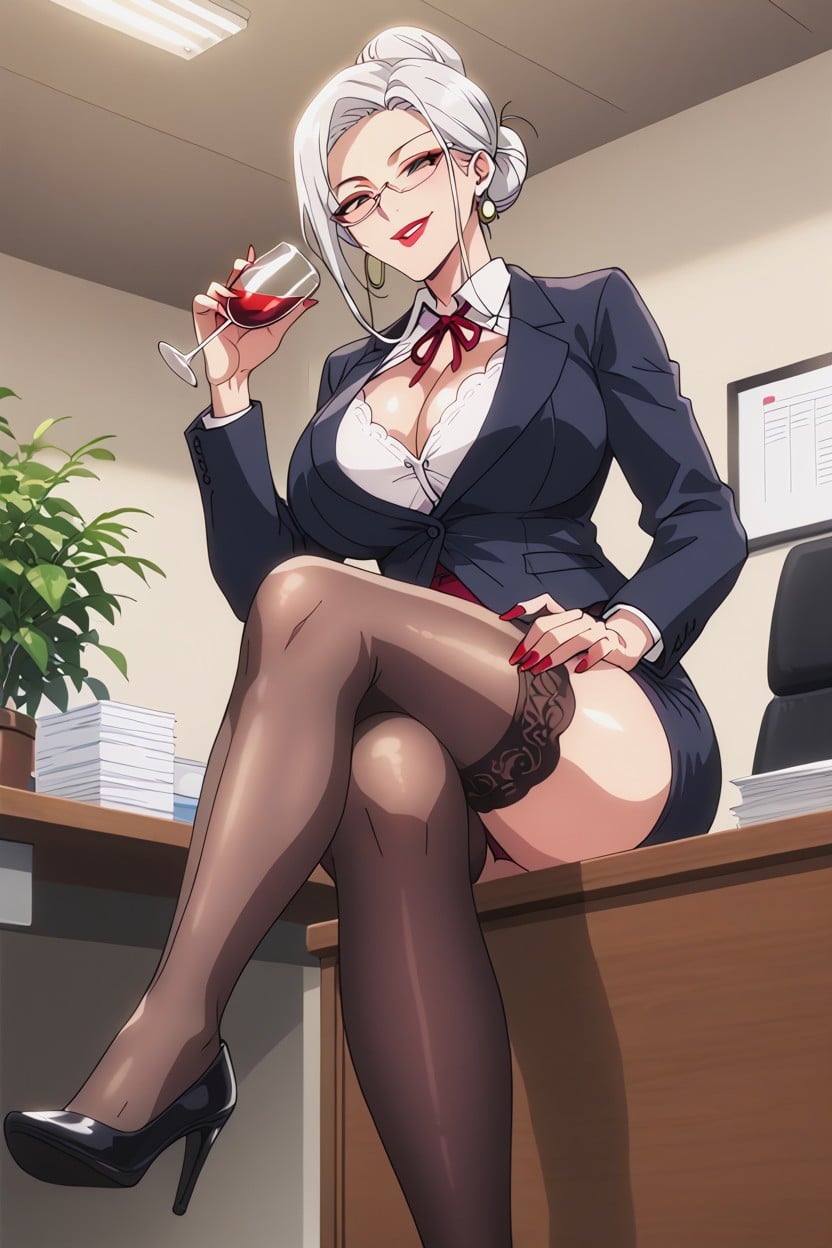 Large Breast, Black Skirt, Legs Crossed Hentai AI Porn