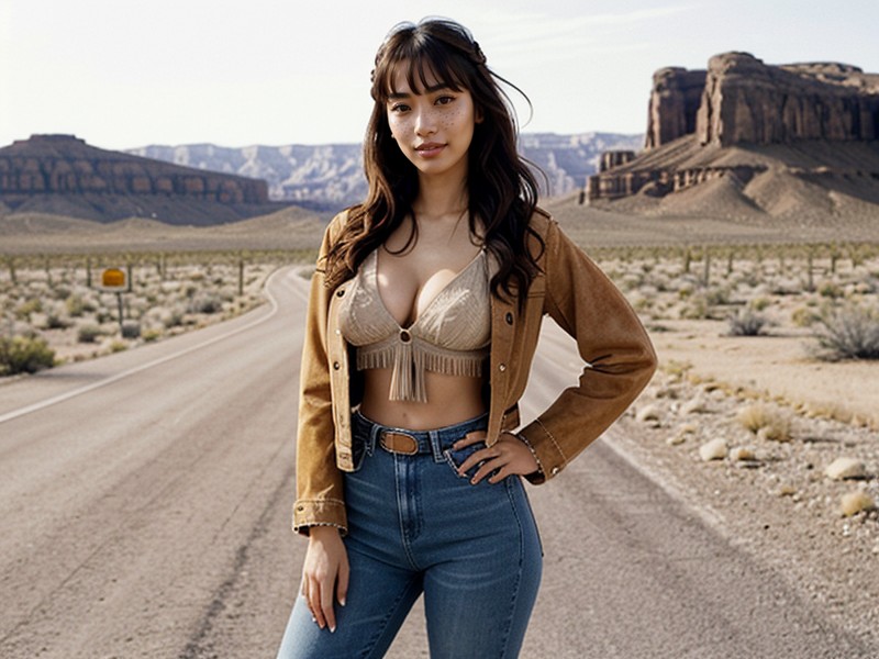 Suede Western Jacket, Hitchhiking, Fashion Model AI Porn